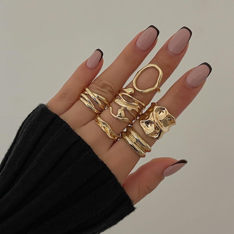 ANGLEQUEEN Chunky Silver Rings for Women Open Stacking Knuckle Ring Silver Adjustable Round Dome Rings Set Minimalist Irregular Statement Ring Women 2025 Fashion Jewelry - Image 1